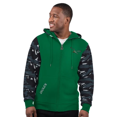 Men's Starter Kelly Green Philadelphia Eagles Thursday Night Gridiron Vintage Logo Full-Zip Hoodie