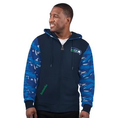 Men's Starter Navy Seattle Seahawks Thursday Night Gridiron Vintage Logo Full-Zip Hoodie