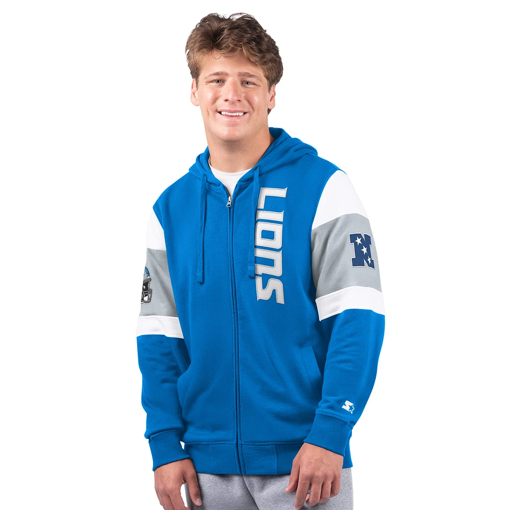 Men's Starter Blue Detroit Lions Extreme Full-Zip Hoodie