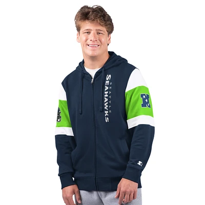 Men's Starter College Navy Seattle Seahawks Extreme Full-Zip Hoodie