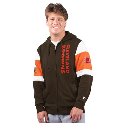 Men's Starter Brown Cleveland Browns Extreme Vintage Logo Full-Zip Hoodie