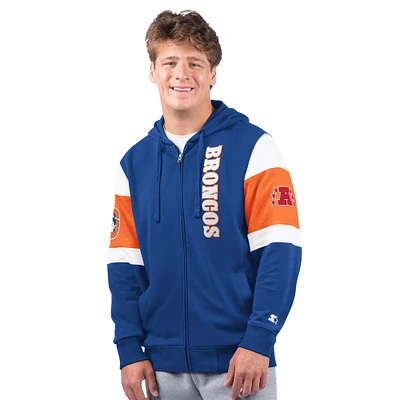 Men's Starter Royal Denver Broncos Extreme Vintage Logo Full-Zip Hoodie