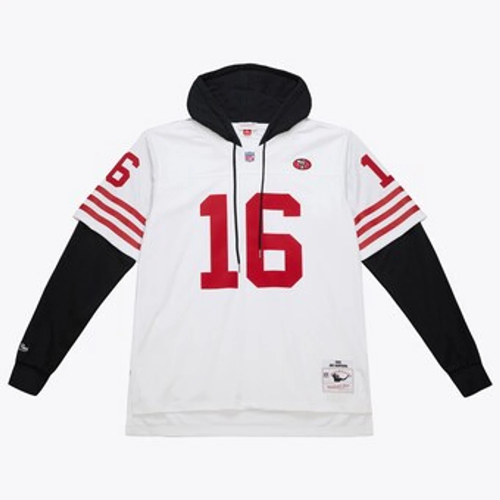 Men's Mitchell & Ness Joe Montana White San Francisco 49ers Player Name Number Hoodie Legacy Jersey