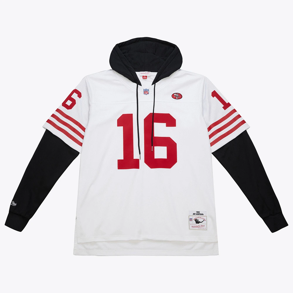 Men's Mitchell & Ness Joe Montana White San Francisco 49ers Player Name Number Hoodie Legacy Jersey