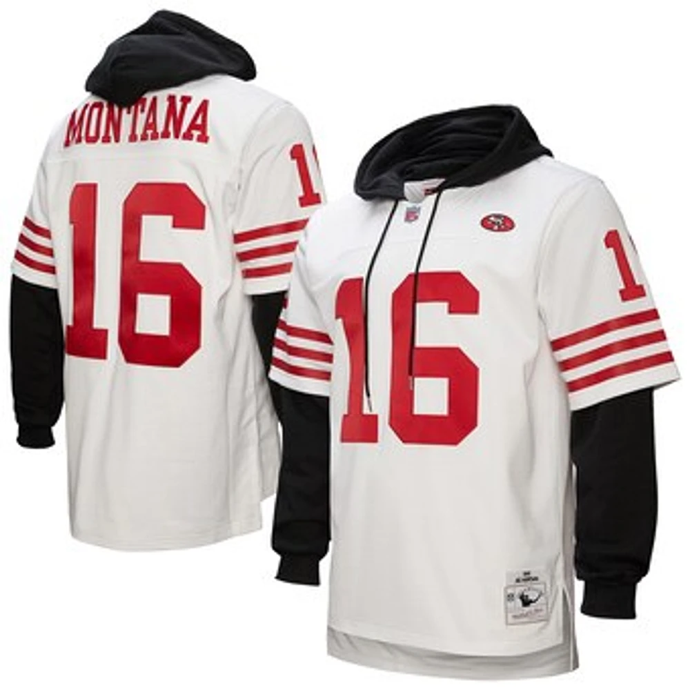 Men's Mitchell & Ness Joe Montana White San Francisco 49ers Player Name Number Hoodie Legacy Jersey