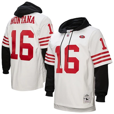 Men's Mitchell & Ness Joe Montana White San Francisco 49ers Player Name Number Hoodie Legacy Jersey