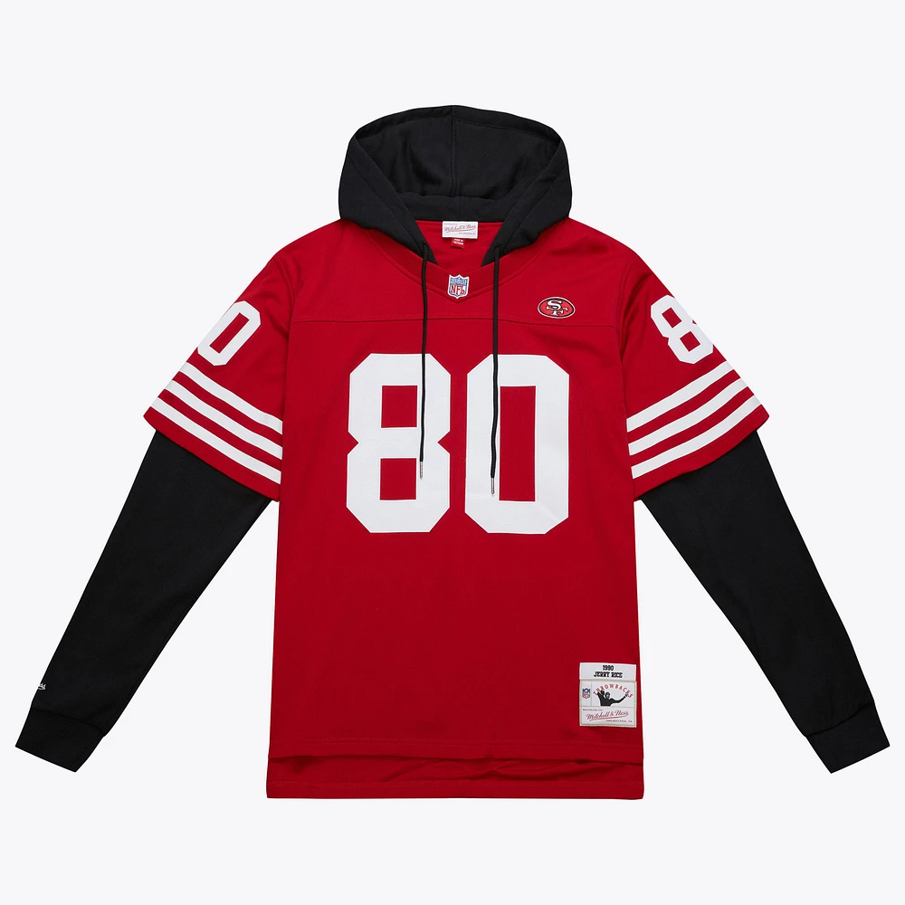 Men's Mitchell & Ness Jerry Rice Scarlet San Francisco 49ers Player Name Number Hoodie Legacy Jersey