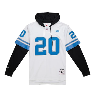 Men's Mitchell & Ness Barry Sanders White Detroit Lions Player Name Number Hoodie Legacy Jersey