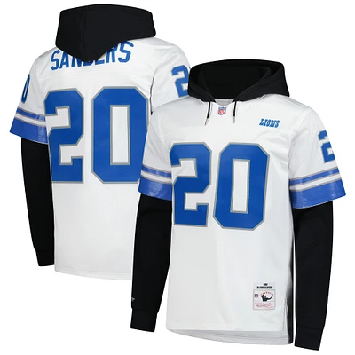 Men's Mitchell & Ness Barry Sanders White Detroit Lions Player Name Number Hoodie Legacy Jersey