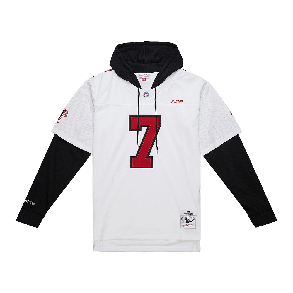 Men's Mitchell & Ness Michael Vick White Atlanta Falcons Player Name Number Hoodie Legacy Jersey