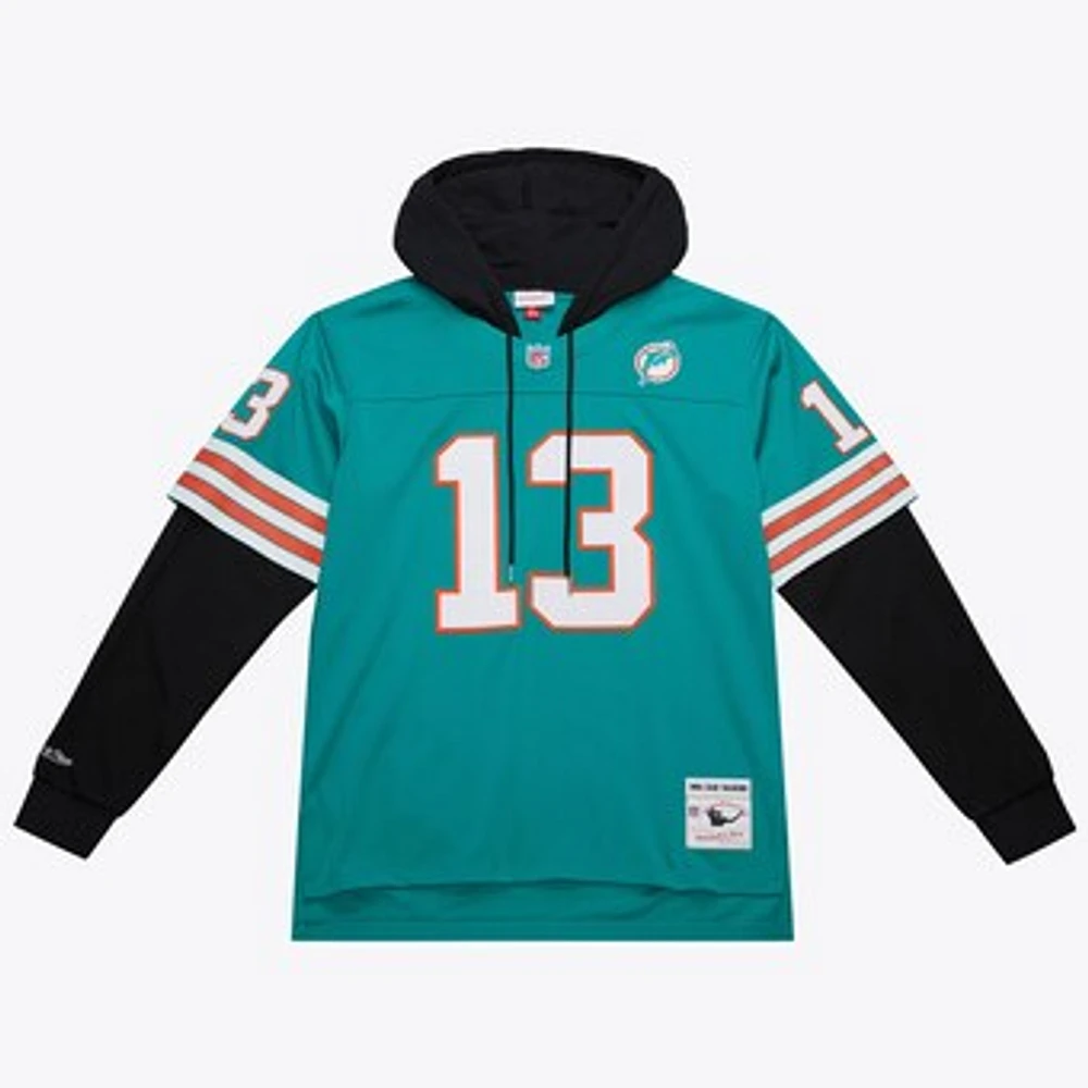 Men's Mitchell & Ness Dan Marino Aqua Miami Dolphins Player Name Number Hoodie Legacy Jersey