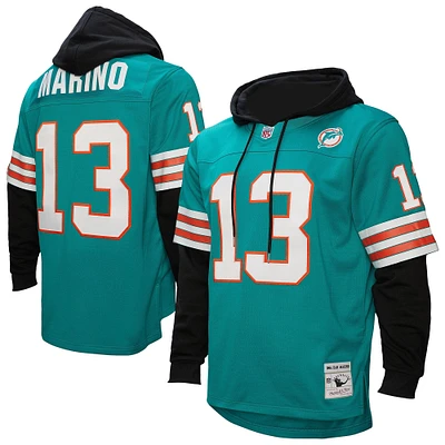 Men's Mitchell & Ness Dan Marino Aqua Miami Dolphins Player Name Number Hoodie Legacy Jersey