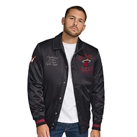 Men's Tommy Jeans Black Miami Heat Jacob Chain Stitch Applique Full-Snap Varsity Jacket