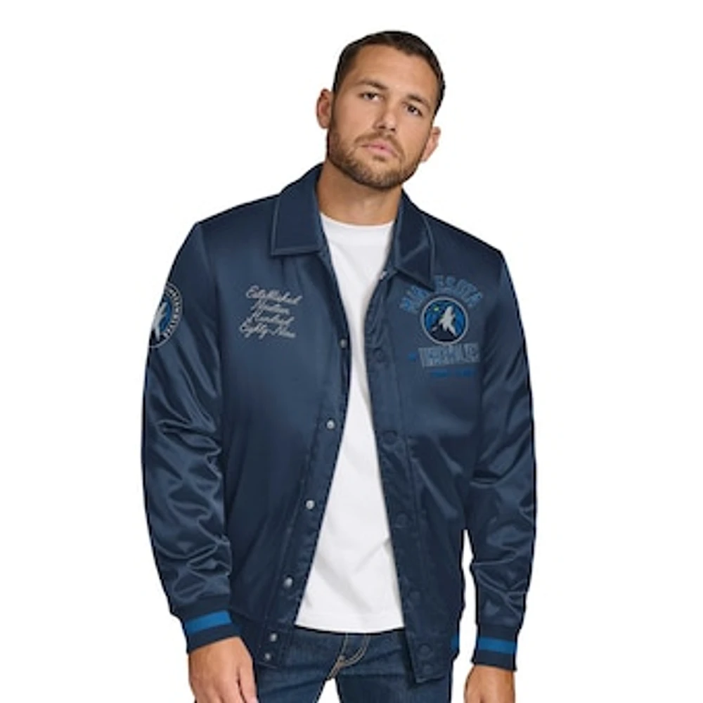 Men's Tommy Jeans Navy Minnesota Timberwolves Jacob Chain Stitch Applique Full-Snap Varsity Jacket