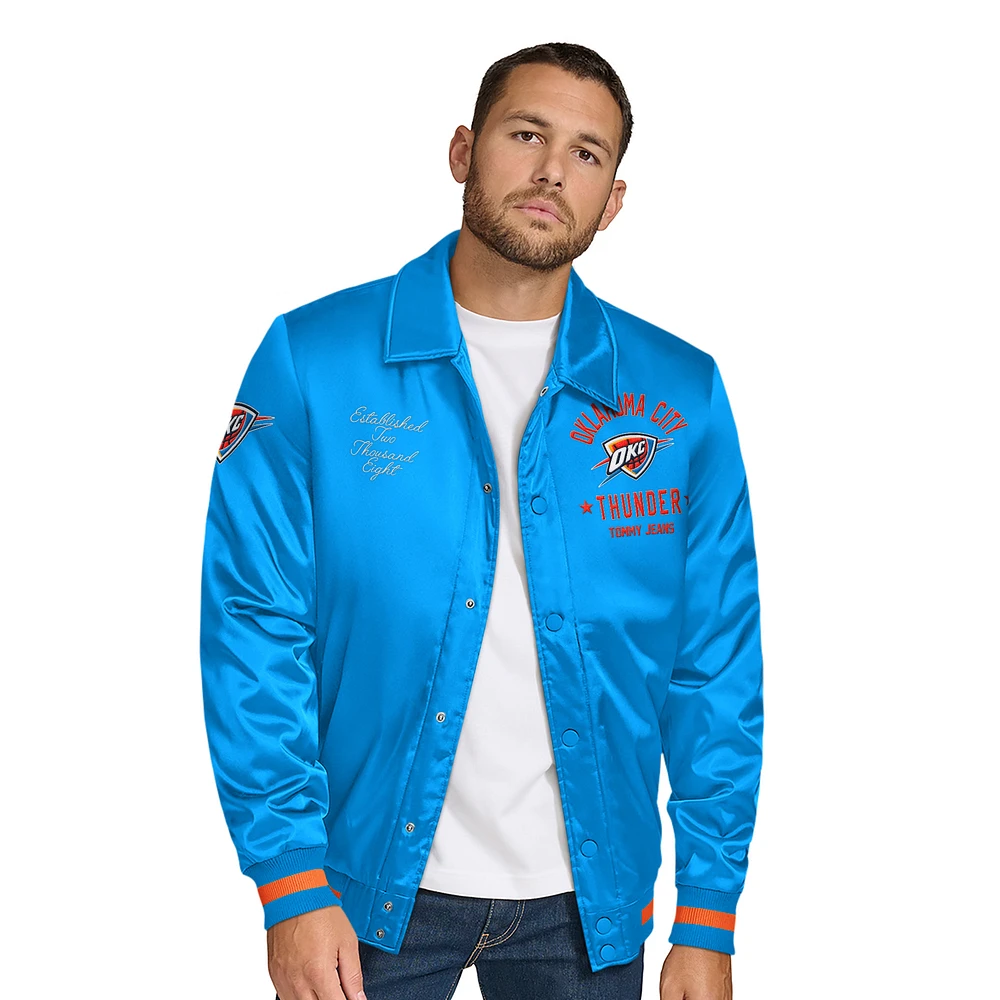 Men's Tommy Jeans Blue Oklahoma City Thunder Jacob Chain Stitch Applique Full-Snap Varsity Jacket