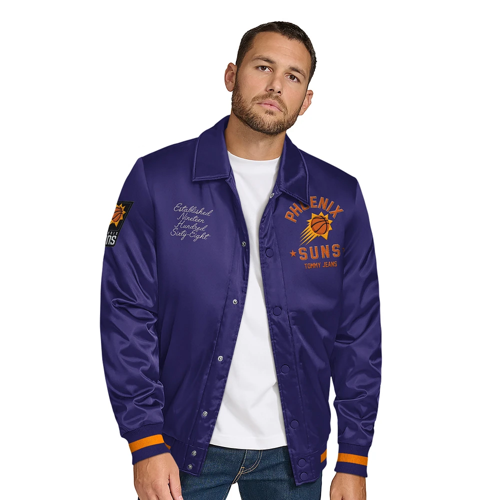 Men's Tommy Jeans Purple Phoenix Suns Jacob Chain Stitch Applique Full-Snap Varsity Jacket