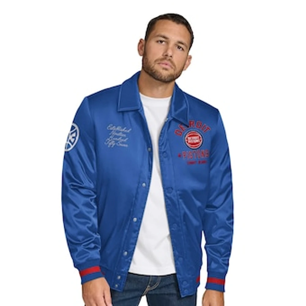 Men's Tommy Jeans Blue Detroit Pistons Jacob Chain Stitch Applique Full-Snap Varsity Jacket