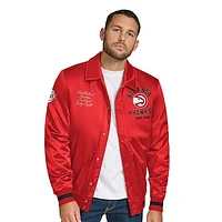 Men's Tommy Jeans Red Atlanta Hawks Jacob Chain Stitch Applique Full-Snap Varsity Jacket