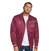 Men's Tommy Jeans Wine Cleveland Cavaliers Jacob Chain Stitch Applique Full-Snap Varsity Jacket