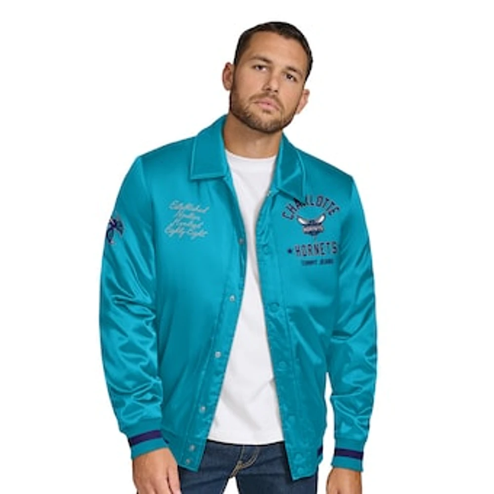 Men's Tommy Jeans Teal Charlotte Hornets Jacob Chain Stitch Applique Full-Snap Varsity Jacket