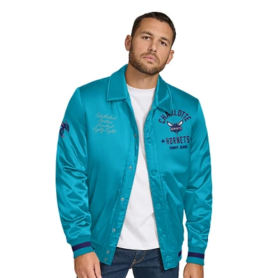 Men's Tommy Jeans Teal Charlotte Hornets Jacob Chain Stitch Applique Full-Snap Varsity Jacket