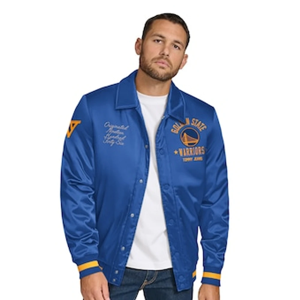 Men's Tommy Jeans Royal Golden State Warriors Jacob Chain Stitch Applique Full-Snap Varsity Jacket