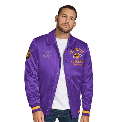 Men's Tommy Jeans Purple Los Angeles Lakers Jacob Chain Stitch Applique Full-Snap Varsity Jacket