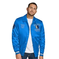 Men's Tommy Jeans Blue Dallas Mavericks Jacob Chain Stitch Applique Full-Snap Varsity Jacket