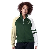 Women's Starter Hunter Green Milwaukee Bucks Line Up Dolman Raglan Full-Zip Track Jacket