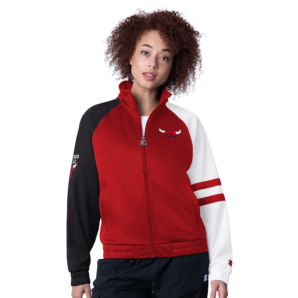 Women's Starter Red Chicago Bulls Line Up Dolman Raglan Full-Zip Track Jacket