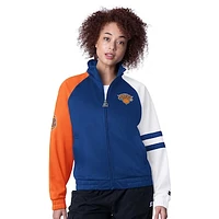 Women's Starter Blue New York Knicks Line Up Dolman Raglan Full-Zip Track Jacket