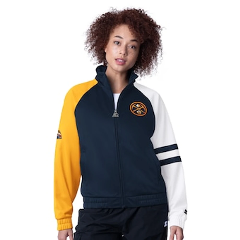 Women's Starter Navy Denver Nuggets Line Up Dolman Raglan Full-Zip Track Jacket