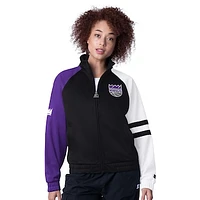 Women's Starter Black Sacramento Kings Line Up Dolman Raglan Full-Zip Track Jacket