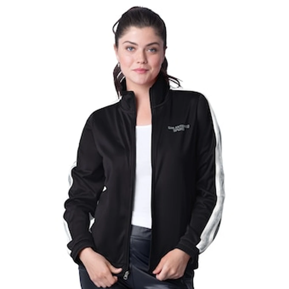 Women's G-III 4Her by Carl Banks Black/Silver San Antonio Spurs Rebel Sequin Bling Full-Zip Track Jacket