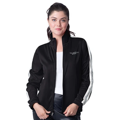 Women's G-III 4Her by Carl Banks Black/Silver San Antonio Spurs Rebel Sequin Bling Full-Zip Track Jacket