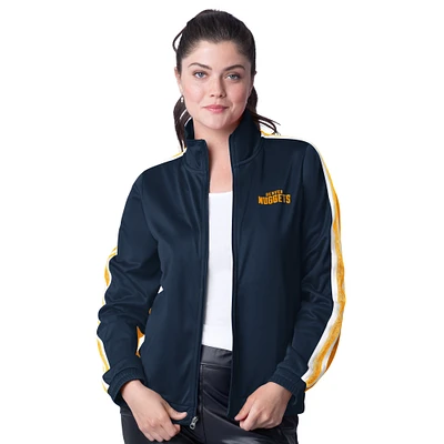 Women's G-III 4Her by Carl Banks Navy/Gold Denver Nuggets Rebel Sequin Bling Full-Zip Track Jacket