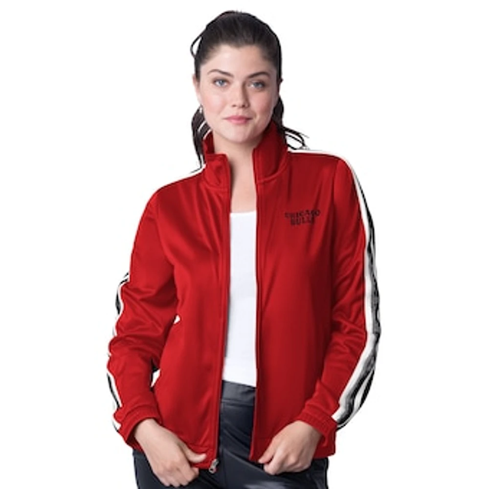 Women's G-III 4Her by Carl Banks Red/Black Chicago Bulls Rebel Sequin Bling Full-Zip Track Jacket