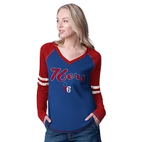 Women's G-III 4Her by Carl Banks Royal/Red Philadelphia 76ers Winner Waffle Knit Thermal Long Sleeve Tri-Blend T-Shirt