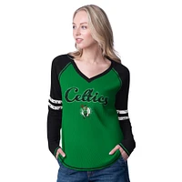 Women's G-III 4Her by Carl Banks Kelly Green/Gray Boston Celtics Winner Waffle Knit Thermal Long Sleeve Tri-Blend T-Shirt