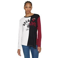 Women's Tommy Jeans White/Black Miami Heat Amelia Color Blocked Sequin T-Shirt