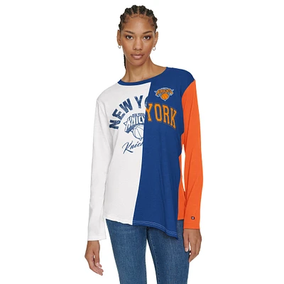 Women's Tommy Jeans White/Blue New York Knicks Amelia Color Blocked Sequin T-Shirt