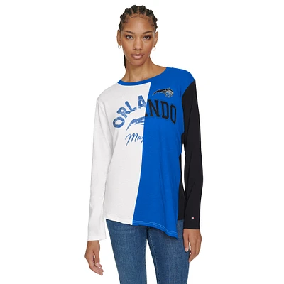 Women's Tommy Jeans White/Blue Orlando Magic Amelia Color Blocked Sequin T-Shirt