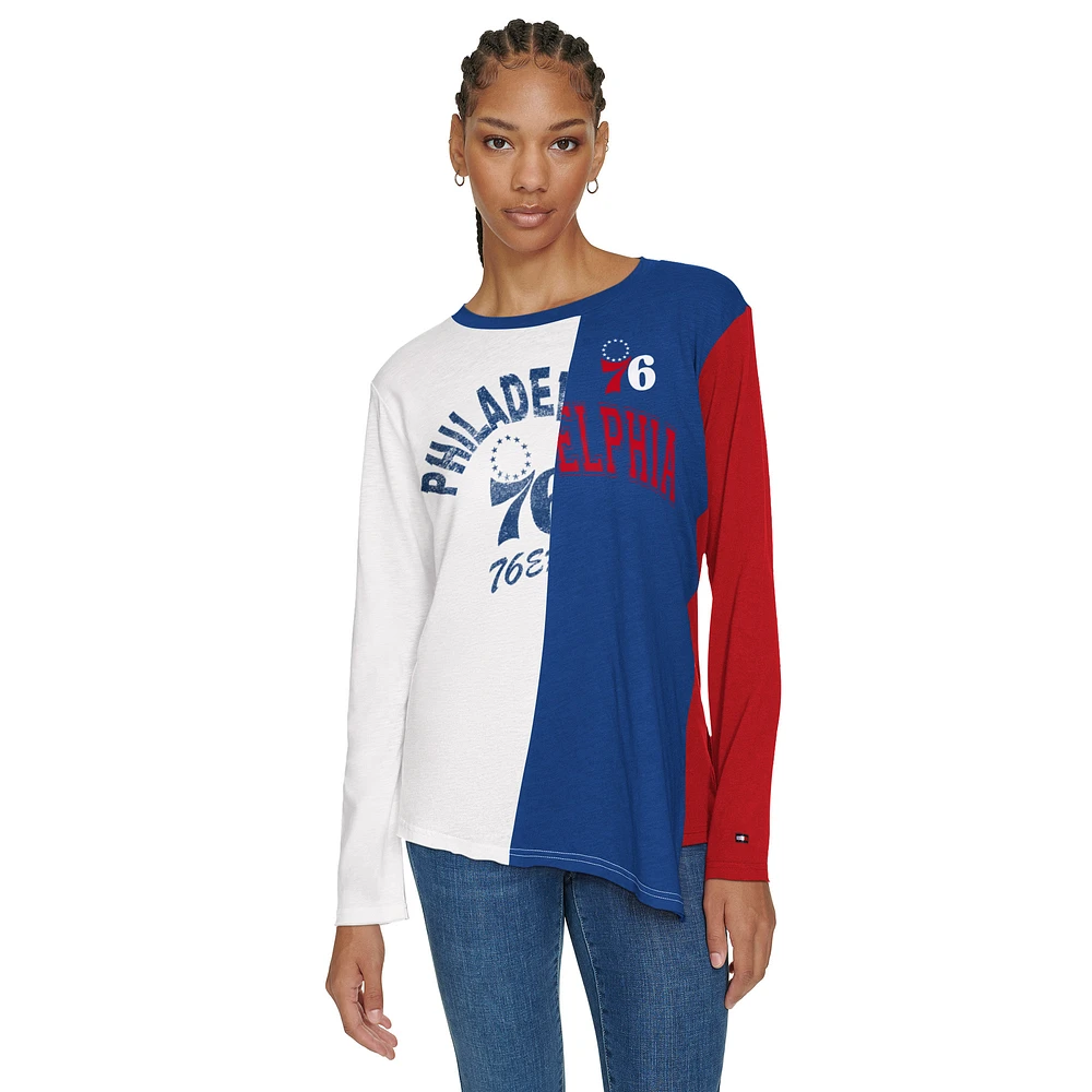 Women's Tommy Jeans White/Royal Philadelphia 76ers Amelia Color Blocked Sequin T-Shirt