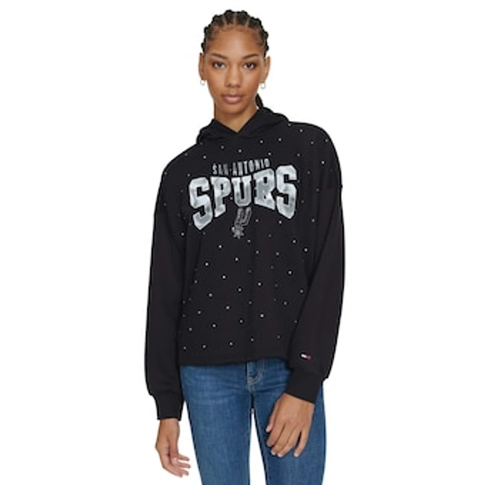 Women's Tommy Jeans Black San Antonio Spurs Stella Cropped Pullover Hoodie