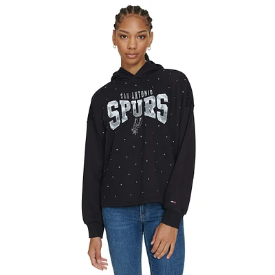 Women's Tommy Jeans Black San Antonio Spurs Stella Cropped Pullover Hoodie