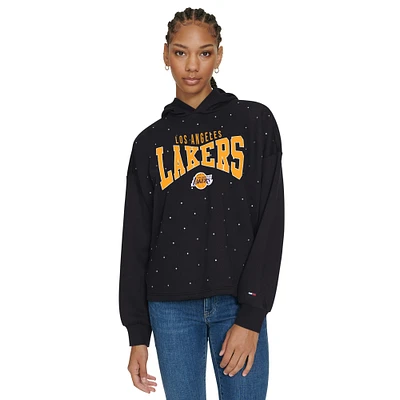 Women's Tommy Jeans Black Los Angeles Lakers Stella Cropped Pullover Hoodie