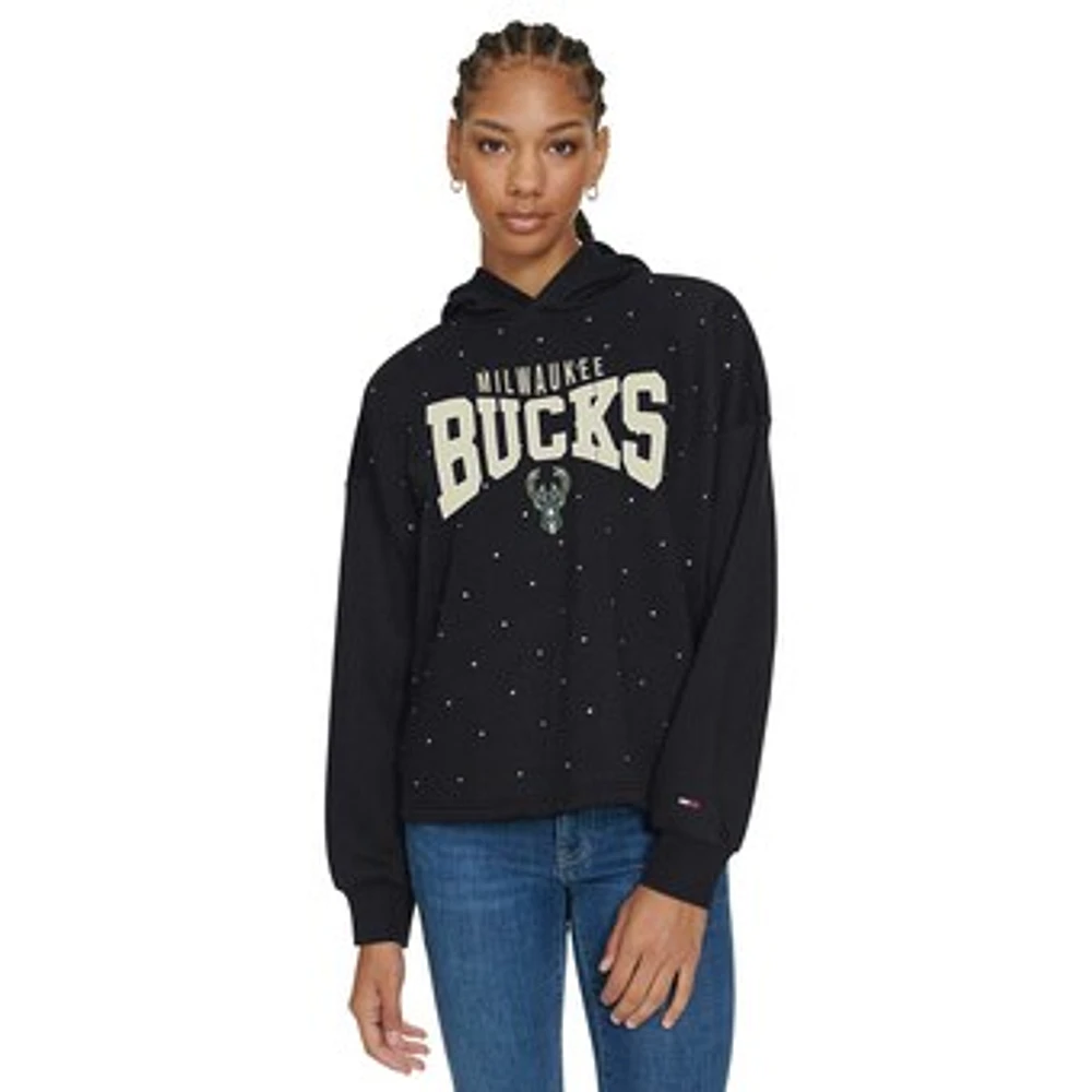 Women's Tommy Jeans Black Milwaukee Bucks Stella Cropped Pullover Hoodie