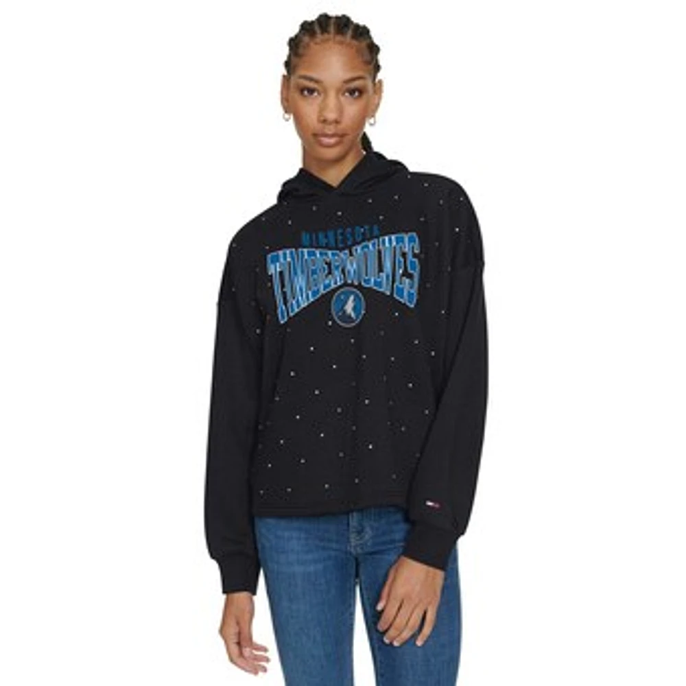 Women's Tommy Jeans Black Minnesota Timberwolves Stella Cropped Pullover Hoodie