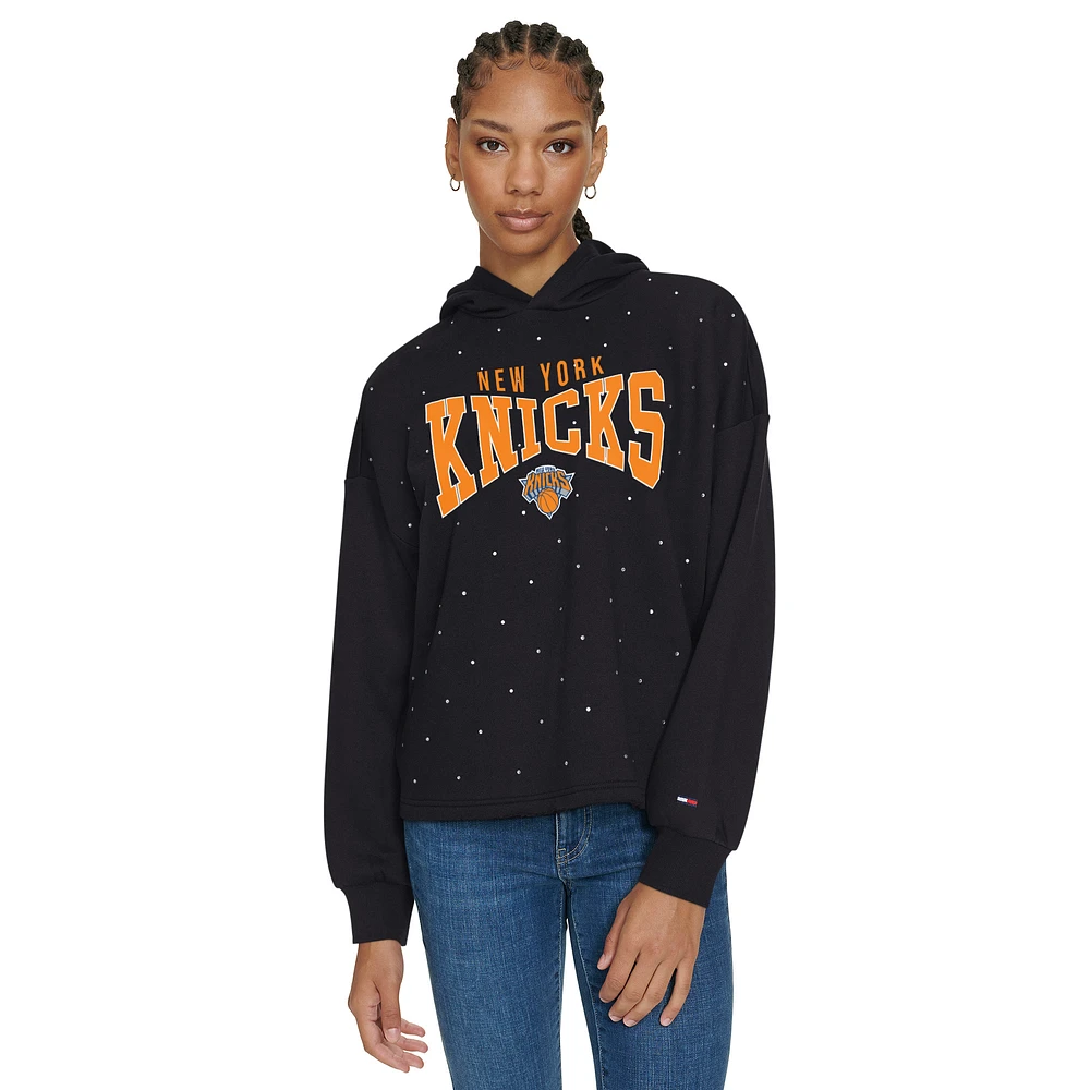 Women's Tommy Jeans Black New York Knicks Stella Cropped Pullover Hoodie