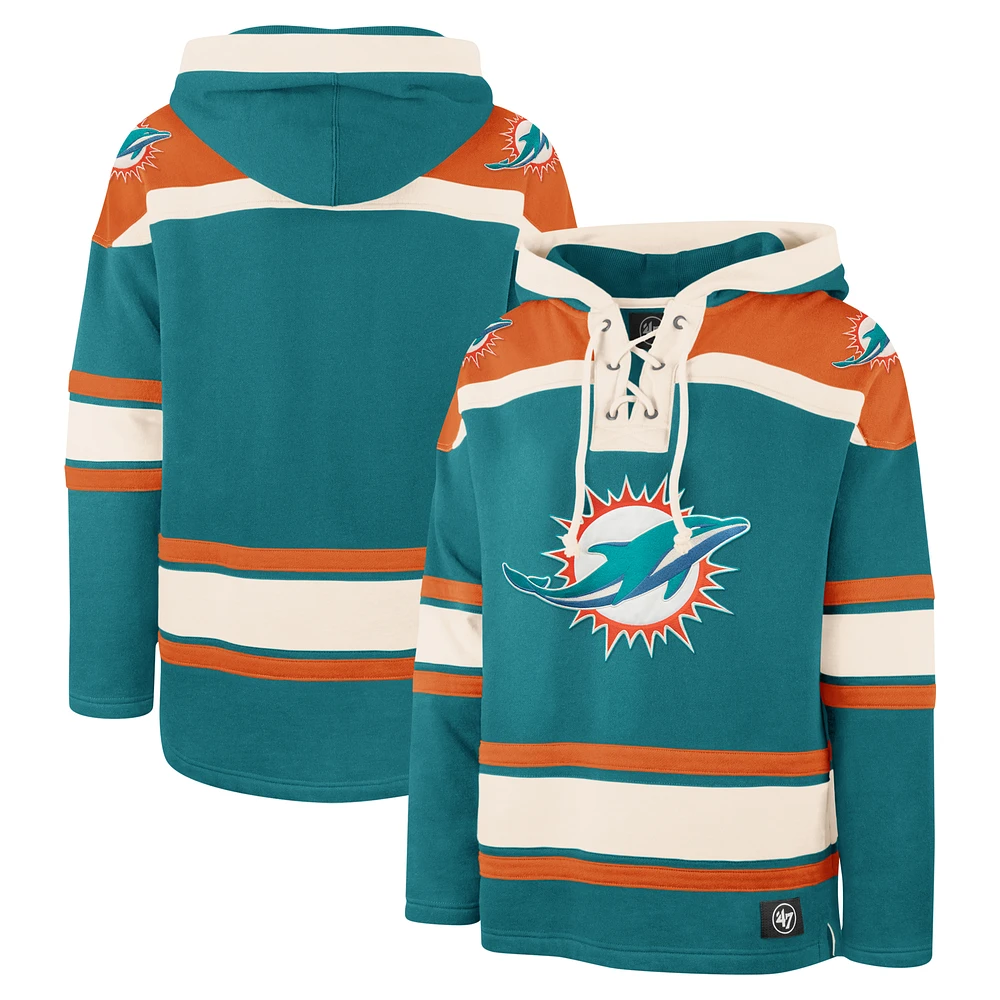 Men's '47 Aqua Miami Dolphins Superior Lacer Pullover Hoodie